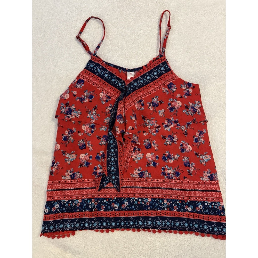 NO BOUNDARIES NOBO Red‎ Floral Tank Top Adjust Strap M 7-9 Lt Weight